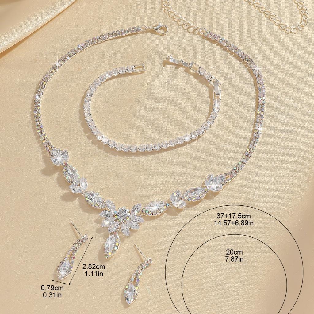 Best-Selling Classic Alloy Crystal Multi-Color Leaf Necklace Earrings Two-Piece Set Wedding Evening Dress Accessories Bride