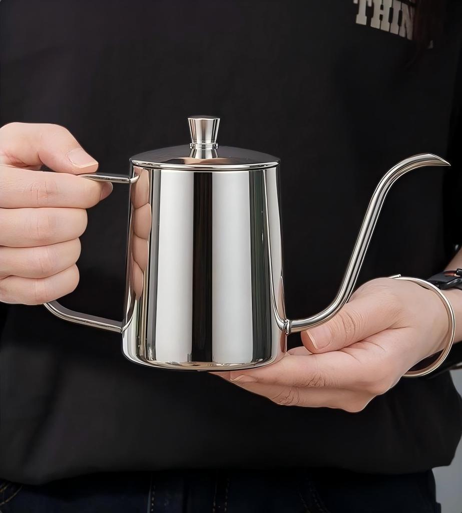 CHFNJJ Stainless Steel Coffee Pot, Gooseneck, Narrow Spout, Drip Kettle with Graduated Coffee Drip Pot (600ML)