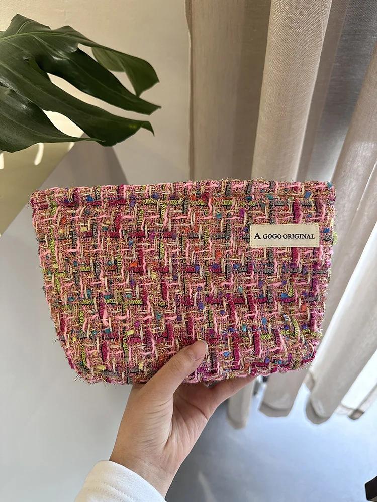Luxury Woolen Women's Cosmetic Bag Retro Female Toiletries Storage Bags Casual Portable Girls Travel Clutch Makeup Case Handbags