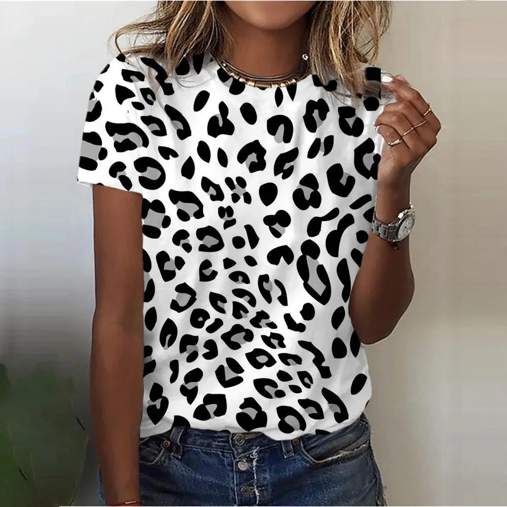 Women's Tops T-Shirts Retro 3D Color Leopard Print T-Shirts Round Neck T-Shirts Casual Street Wear Short Sleeve Women's T-Shirt