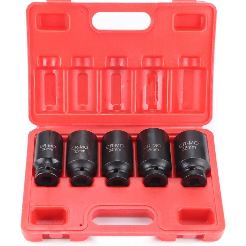 5-teiliges 1/2" Achsnabenmutter-Steckschlüsselsatz - 30-36mm Metrisches Schlagschrauber-Steckschlüssel-Werkzeugset