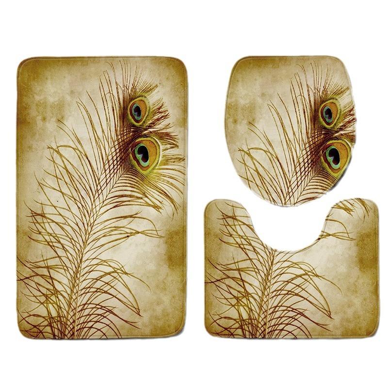 3D Feather Bathroom Toilet Three-Piece Floor Mat Door Mat Bathroom Carpet