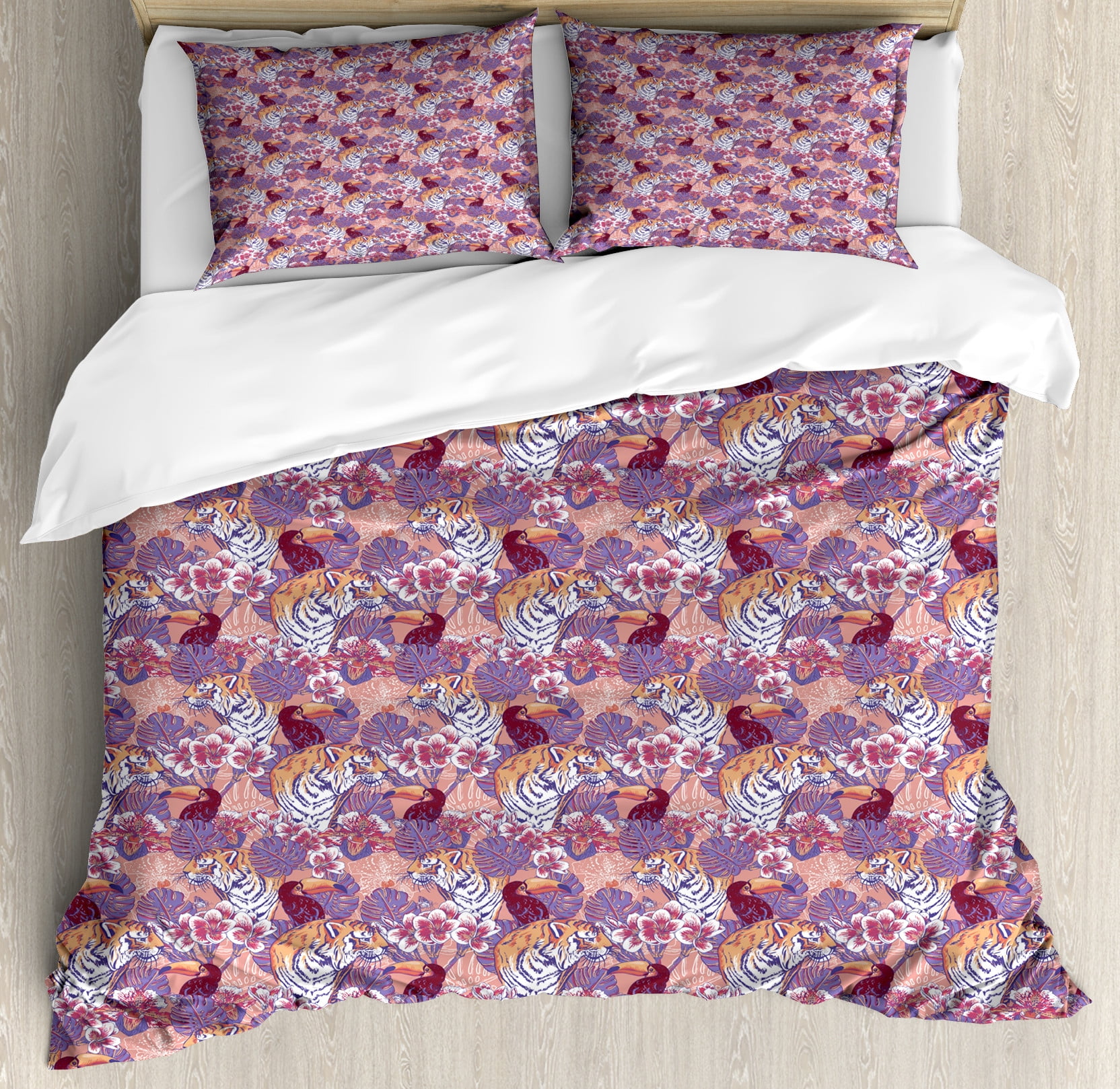 

Vibrant Soft Duvet Cover Set King-Sized Dimensionsd Dimensions, Repetive Tropical Toucan Bird Patern Plain Background,Seafoam Dark Lavender Umber 135*200cm Eu-Single