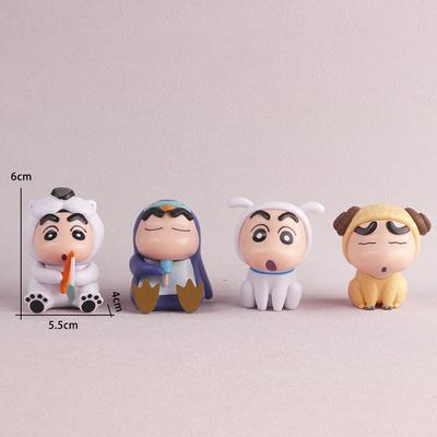 4Pcs/Set Crayon Shin-Chan Anime Figures Fishing Puppy Kawaii Mini Size Suit Figurines Collectibles Model Toys Fans Gifts