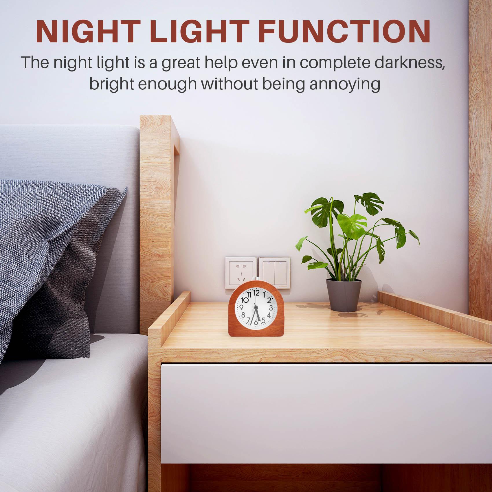 Premium-Alarm Clock Without Ticking Retro Wooden Alarm Clock With Dial Alarm Light Quiet Table Clock With Snooze Function