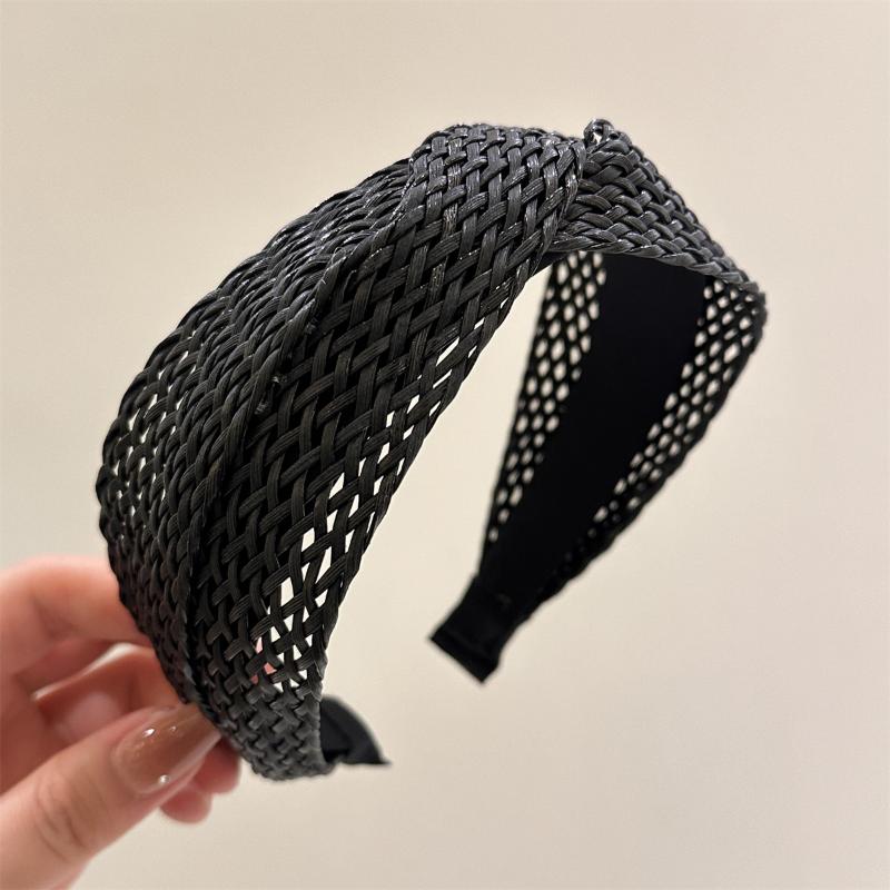 

Пляжная соломенная плетеная повязка на голову с перекрестным узлом Женская плетеная вручную повязка для волос Богемный обруч для волос с широкими полями Аксессуары для волос