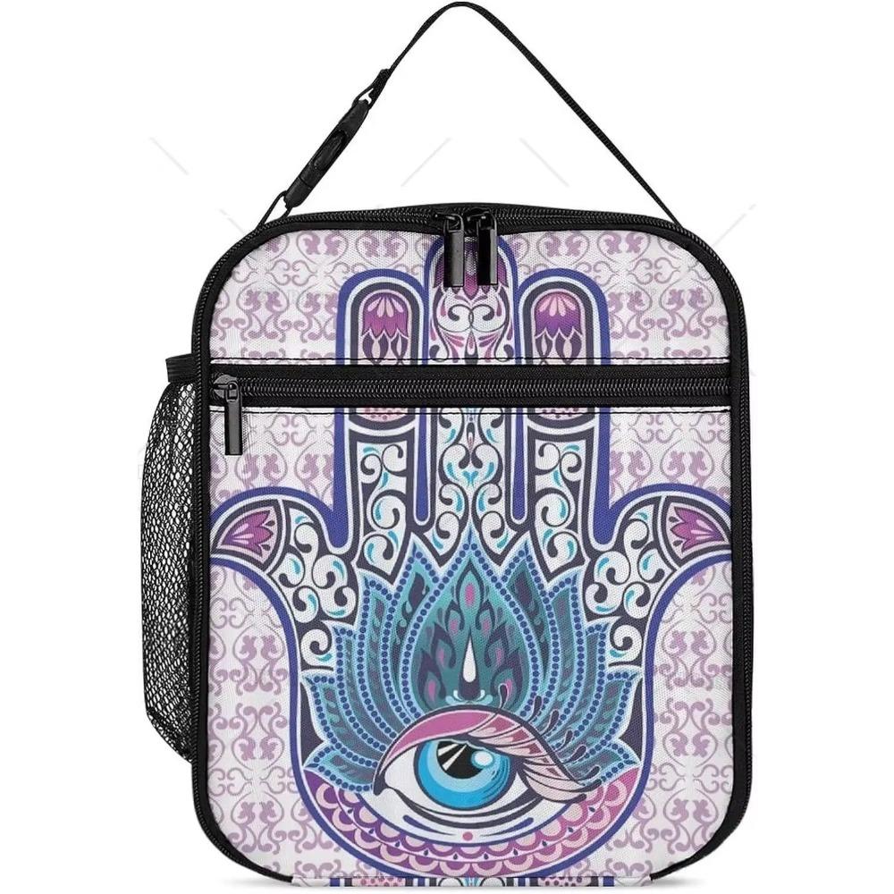 Złote Ręce Fatimy Izolowana Torba na Lunch Wielokrotnego Użytku Termiczna Torba na Lunch z Zamkiem Błyskawicznym i Kieszenią do Pracy na Zewnątrz Podróży Piknik