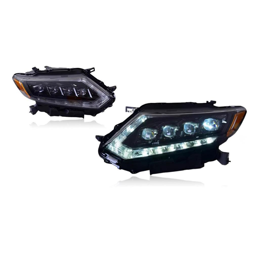 LED Headlight Assembly for 14-16 Nissan X-Trail: Crystal Lens DRLs & Flowing Turn Signals