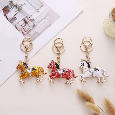 Elegant Rhinestones Horse Keychain Colorful Backpack Pendant Jewelry Animal Key Ring  Lover Friend