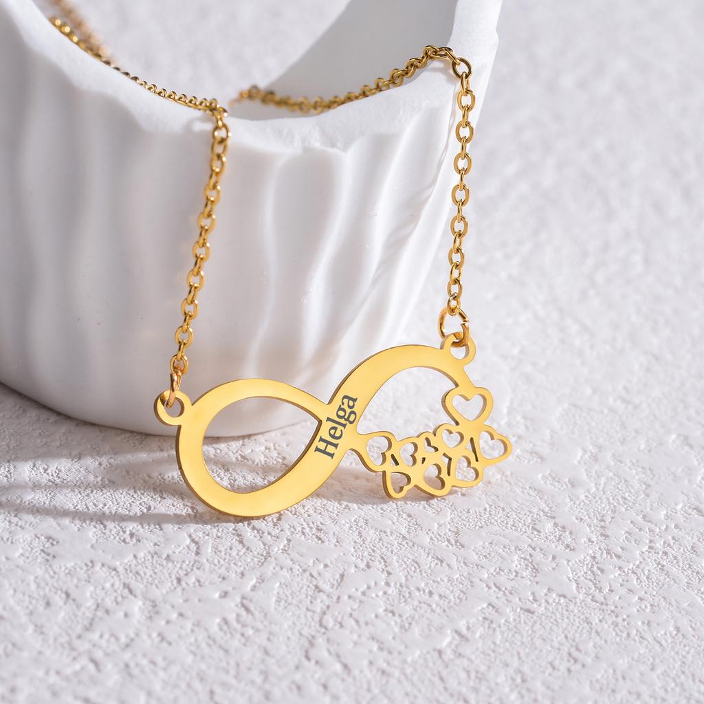 Atoztide Personalized Engrave Name Date Necklace Stainless Steel for Women Crown Heart Link Chain Pendant Jewelry Gift