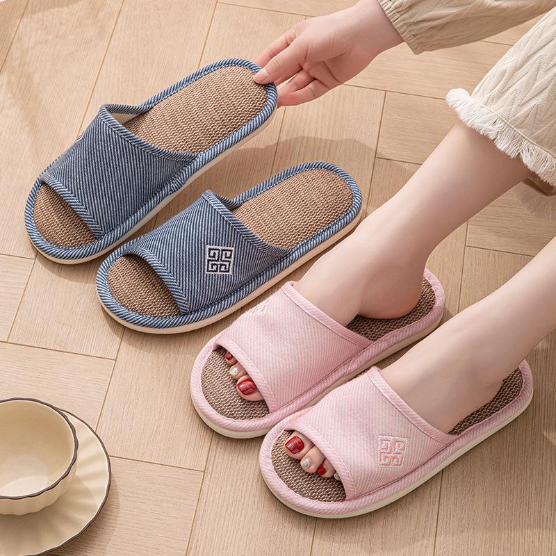 Unisexové pantofle z japonského lnu - Protiskluzová měkká podrážka, Savá vnitřní obuv pro všechna roční období