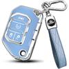 QBUC For Jeep Key Fob Cover With Keychain Flip Key Case For     2018 Jeep Wrangler Gladiator JLU JL Rubicon JT (Blue)