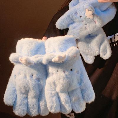 Guanti Carini Gatto Blu Peluche a Cinque Dita per Donna Invernali Caldi e Vellutati Ispessiti Antivento per Ciclismo Bici Nuovo Stile