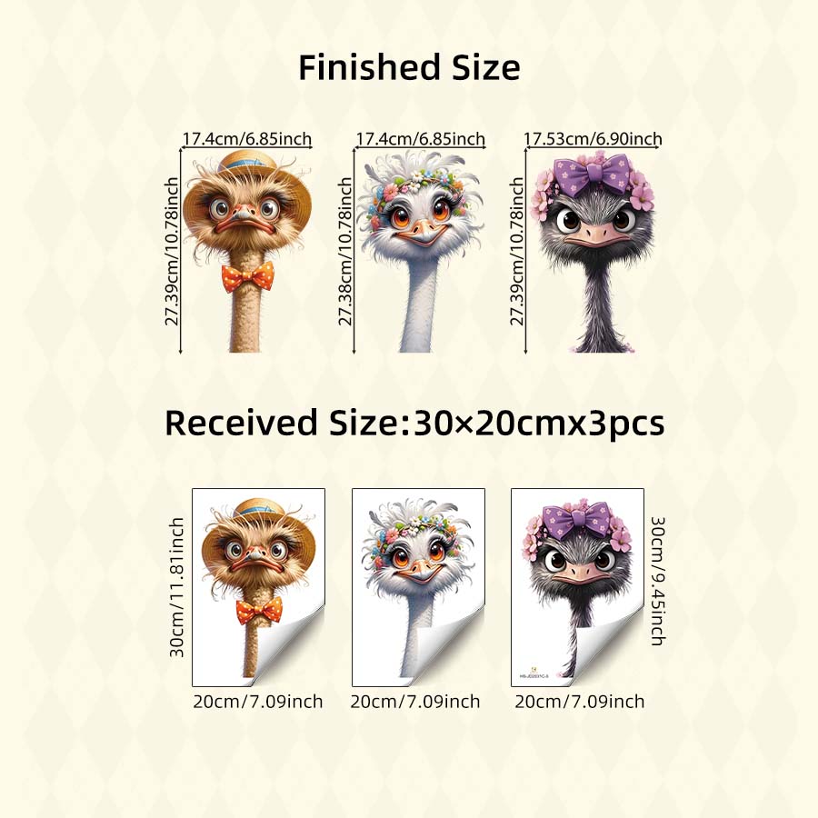 Cute Ostrich Window Clings Double Sided Visibility Reusable Cartoon Animal Static Cling Window Decals For Kids Room