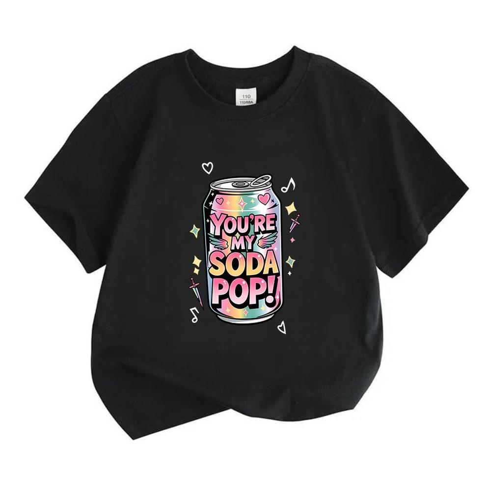 Kids Boys Girls Crew Neck Short Sleeve 100% Cotton T-Shirt, Cute Holographic Soda Can Print You Are My Soda Pop Graphic Casual Soft Daily Tee for Chil