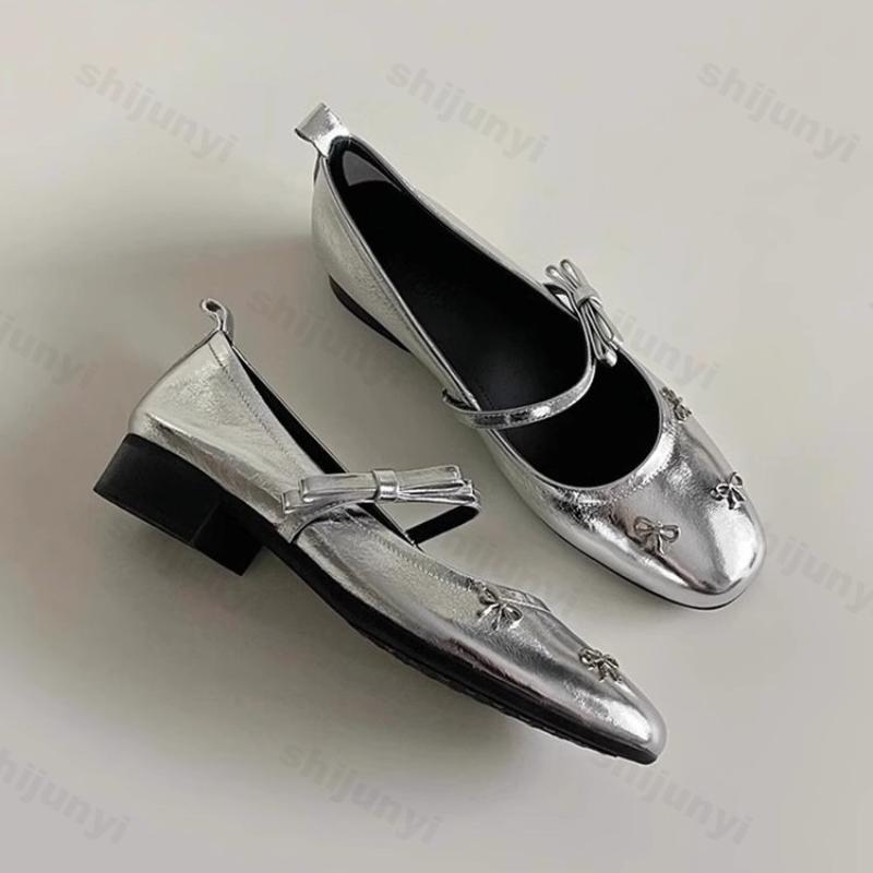Fashion Women Leather Shoes 2025 Autumn New Fashion Bow Knot Luxury Mary Jane Shoes Lightweight Comfortable Slip Om Outdoor Casual Shoes