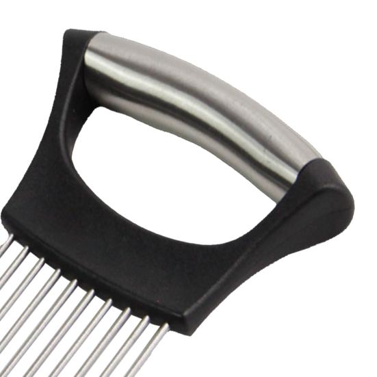 Stainless Steel Onion Slicer Holder with Protective Cover Tomatoes Avocados Potato Kiwifruit Meat Lemon Vegetable Fruit Cutter Chopper Kitchen Gadget