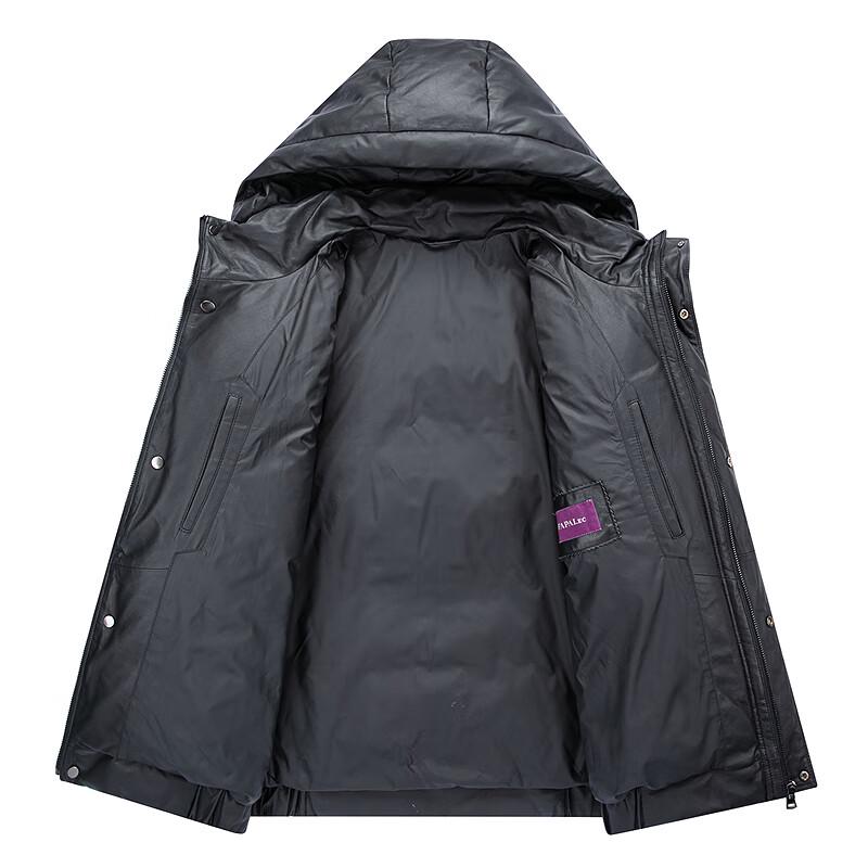 FAPAI Men's Hooded Detachable Sheepskin Leather Down Jacket