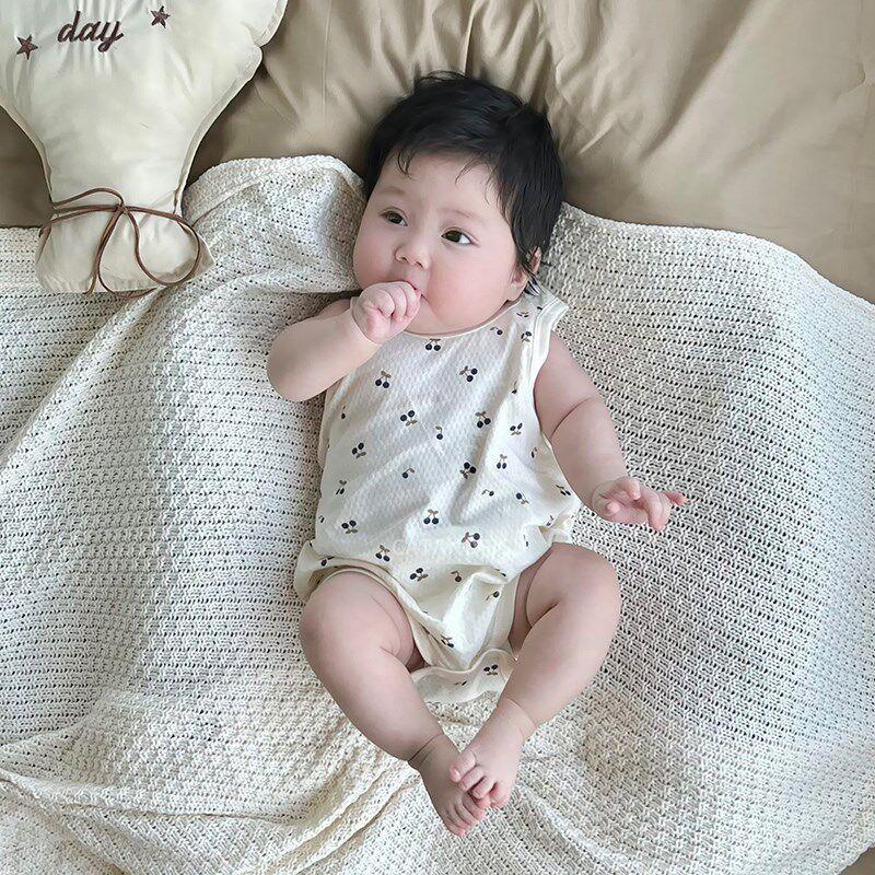 Baby Girl Romper with Suspenders, Newborn Summer Pure Cotton One-Piece Crawling Outfit, Thin Outerwear for Boys and Girls