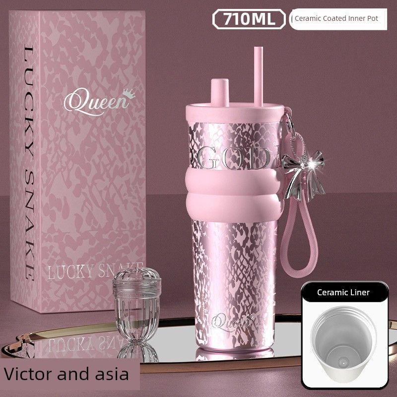 New 316 Stainless Steel Thermos Cup, Simple and Stylish, Large Capacity Thermos Cup with Ceramic Inner Liner, Portable Car Water Cup
