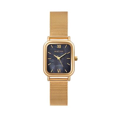 [RUMTTON] RUMTTON Black Mother-of-pearl Women's Mesh Watch Black Gold HARBOR