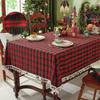 25 Custom-Dyed Polyester-Cotton Festive Christmas Red Grid Gold Silk Decorative Fringed Coffee Table Tablecloth Dining Table Cloth