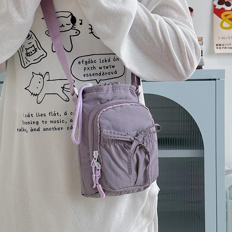 New messenger bag women's bag simple bow small square bag casual going out mobile phone bag water cup bag tide