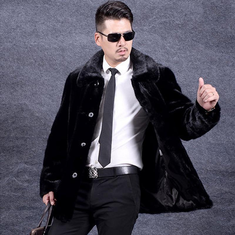Autumn and Winter New Fur Imitation Mink Fur Coat Whole Mink Coat Men's Lapel Mink Medium and Long Specials