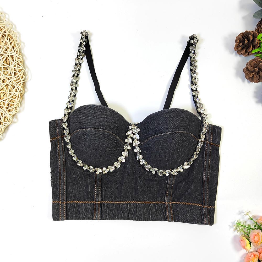 Crop Top yushutiff Nightclub Rhinestone Corset Bra Rave Festival Bustier Female Party Sleeveless Clothing
