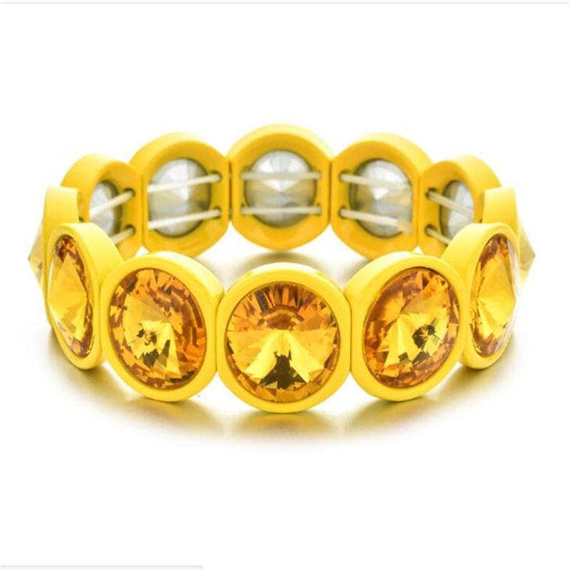 

Alloy large diamond elastic ring bracelet, multi colored, versatile accessory жёлтый