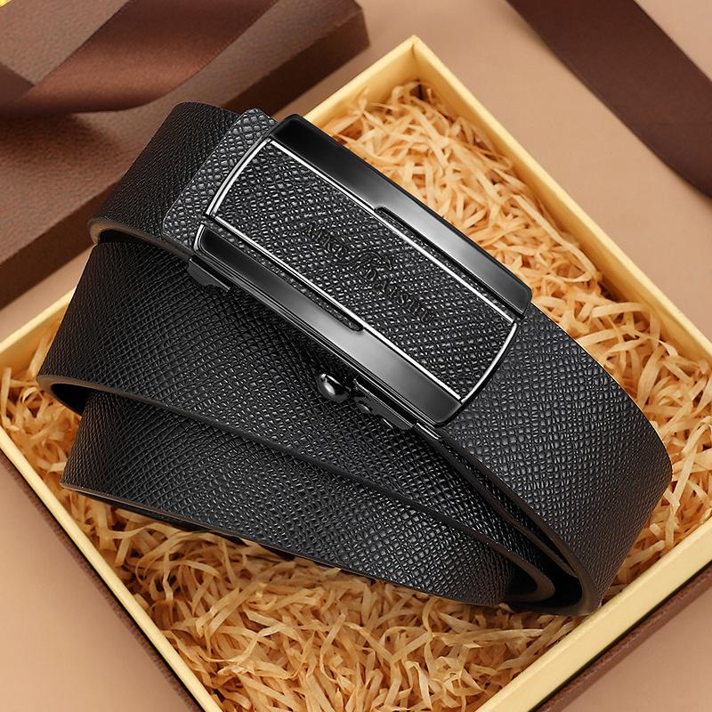 New Belt Men'S Trend Simple Cowhide Automatic Buckle Belt High-End Fashion Genuine Leather Middle-Aged And Young Jeans Belt