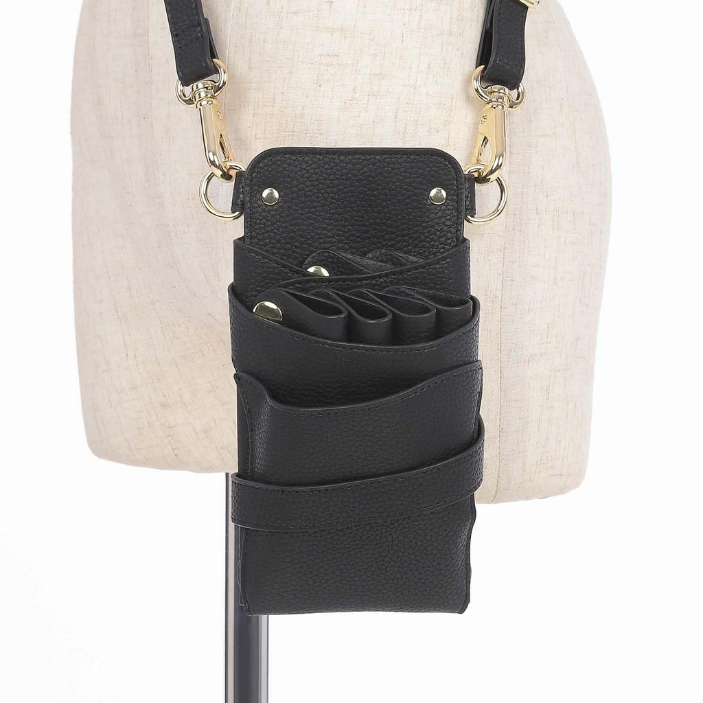 DEEDS Scissor Sienna Black with Gold for and Trimmers Case, 4-6 Scissors, (Grained) Hardware, S-399, Hairdressers, Barbers,