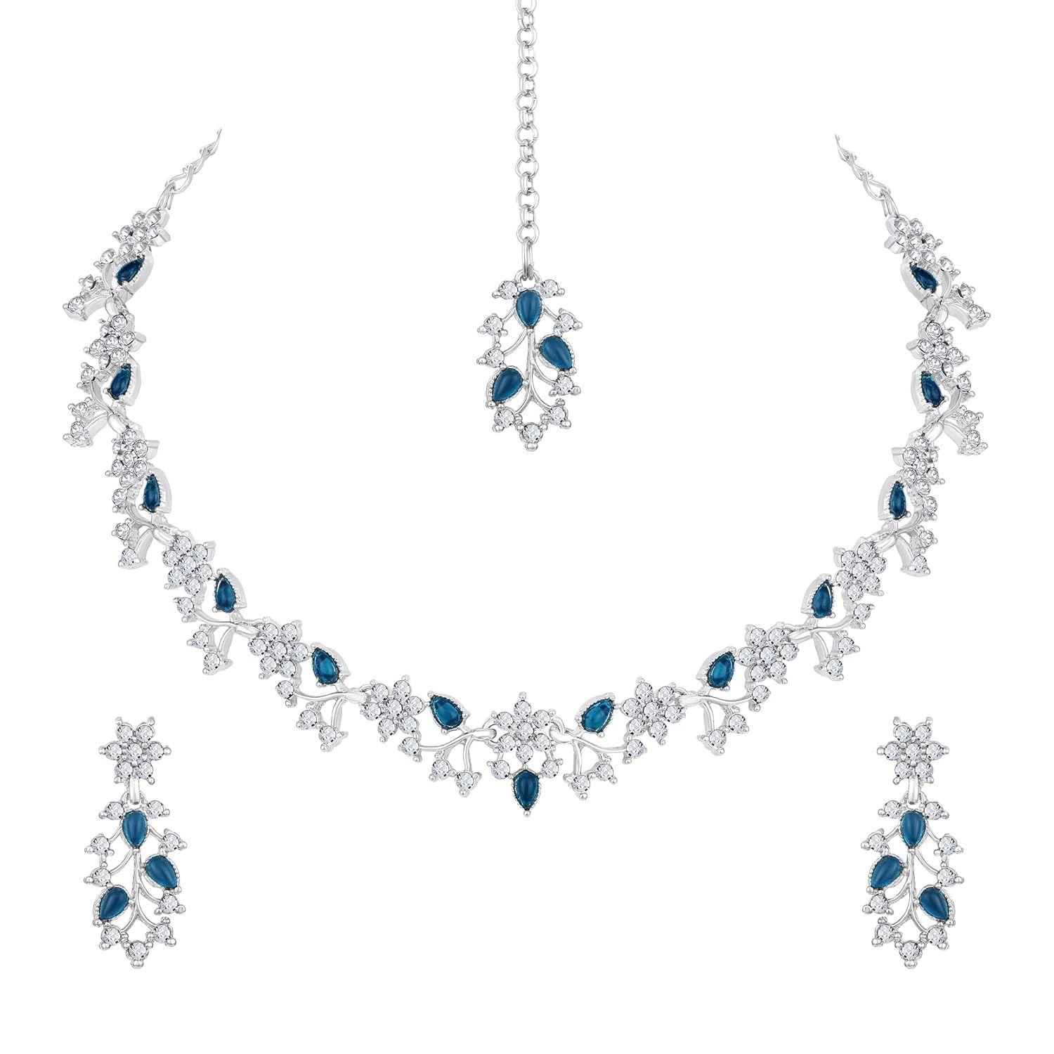 

American Diamond AD with Colorful Crystal Necklace Jewellery Set for Women/Girls | Perfect for Weddings, Parties & Festive Occasions