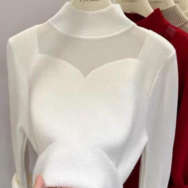 Sweater for Women Autumn Winter Thickened Warm Knitted Stretchy Long Sleeve Oversize Tops