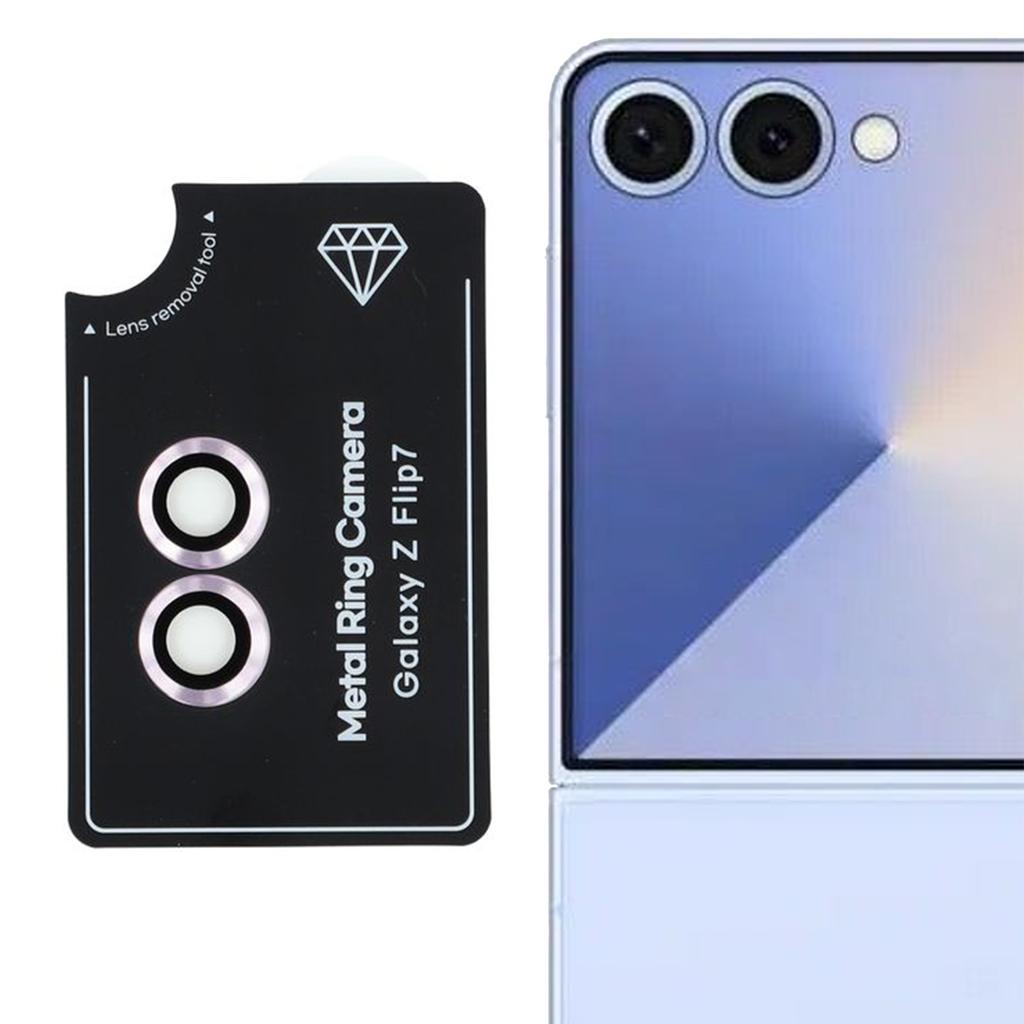 For Samsung Galaxy Z Flip7 5G Camera Lens Protector Set Electroplating Metal+Tempered Glass Individual Lens Film