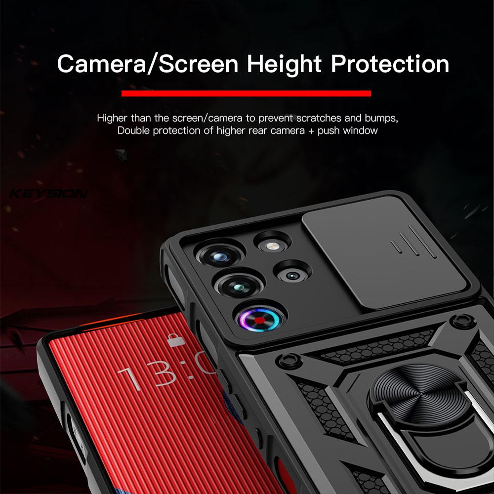 KEYSION Shockproof Case for ZTE nubia RedMagic 10 Pro+ Slide Camera Protection Ring Stand Phone Cover for RedMagic 10S Pro+ 5G