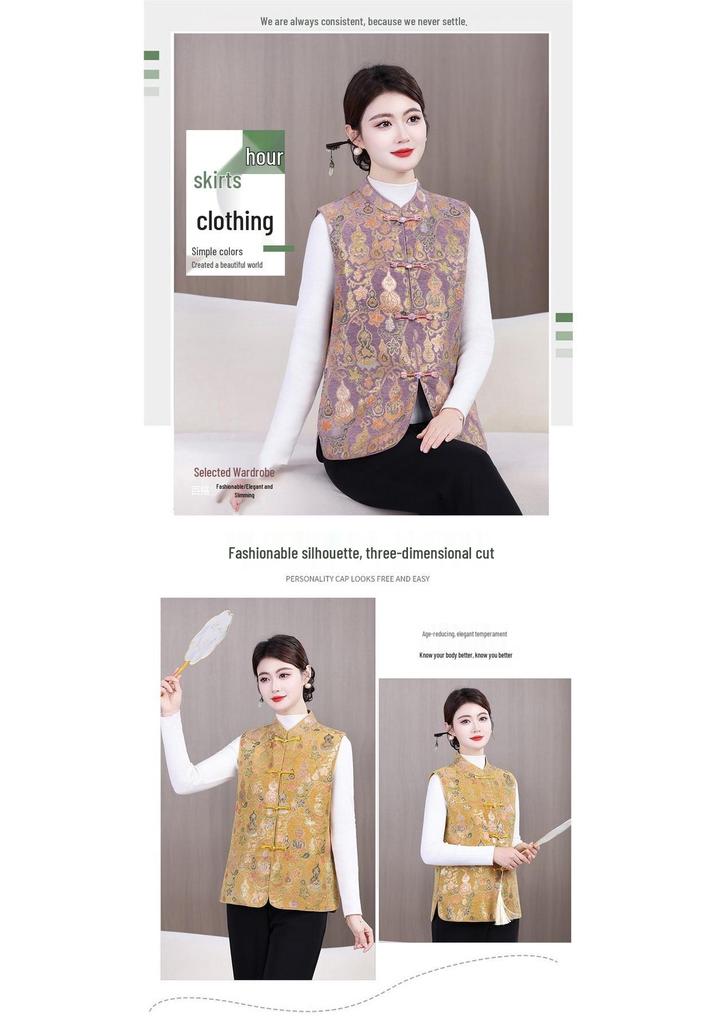 2026 Women's Retro Chinese Frog Button Vest for Spring and Autumn – Ideal for Middle-Aged and Elderly