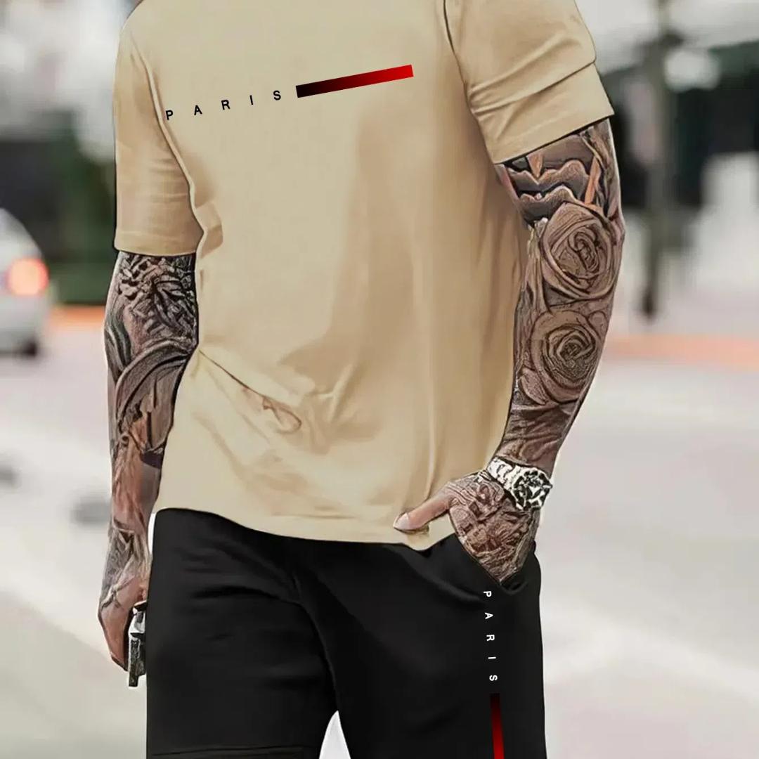 

Летний костюм с короткими рукавами, мужская футболка с принтом, круглый вырез, мужской костюм с гангстерским принтом, спортивный костюм из двух частей S