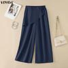 VONDA Womens Casual Asymmetrical Flap Back Elastic High Waisted Wide Leg Trousers Loose Fit Palazzo Pants