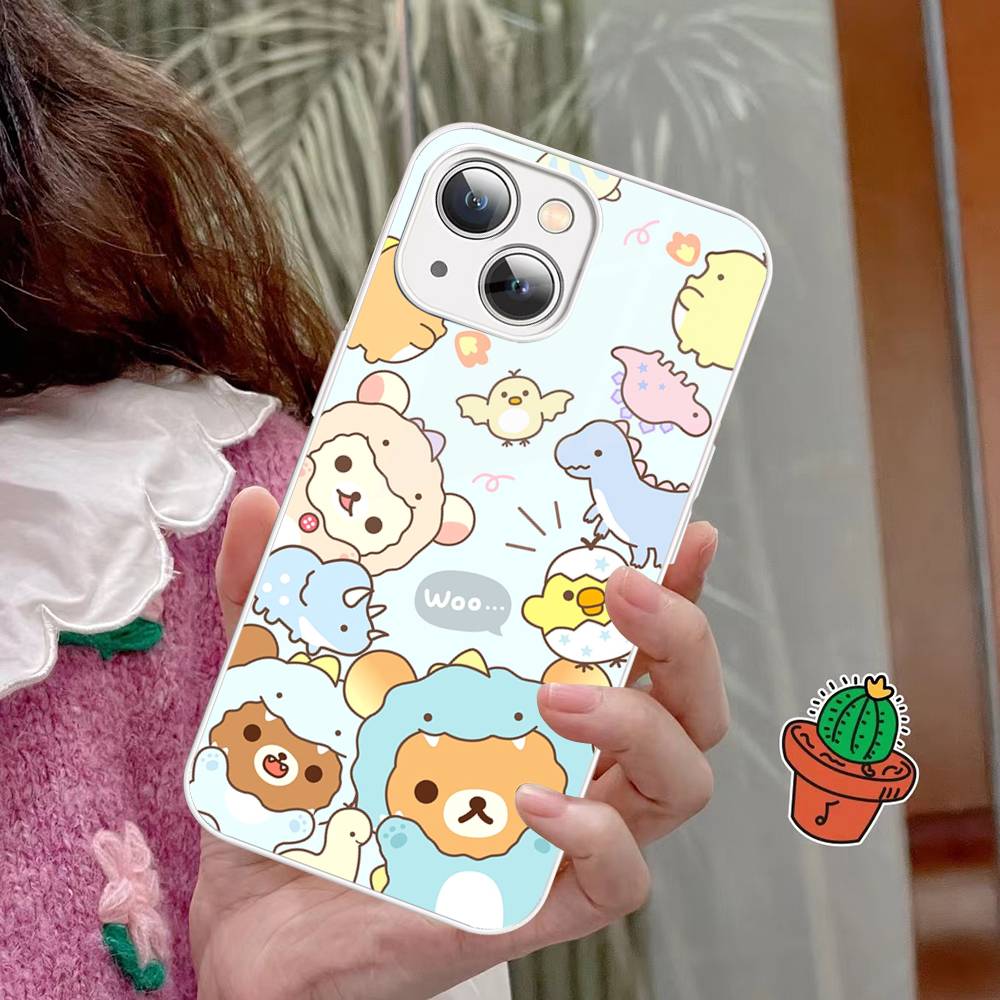 Anime Cute Cartoon Rilakkuma Movie For IPhone 14 13 12 Mini 11 Pro XS Max X XR 14 Plus Tempered Glass Cover