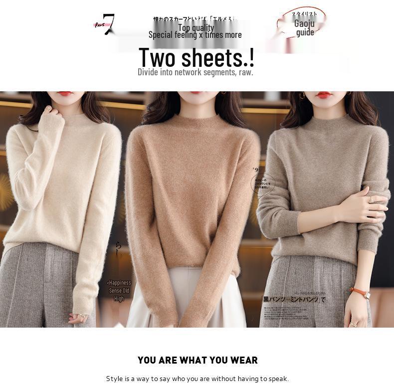 Women's High Neck Wool Sweater - Seamless, Solid Color, Warm Base Layer for Casual or Commuter Wear in Autumn and Winter