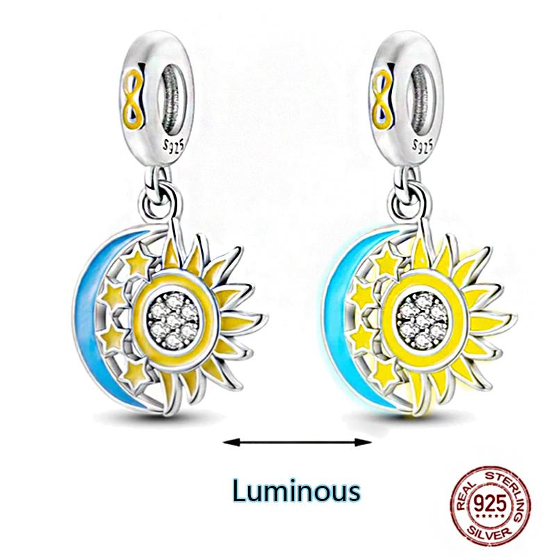 Round Clip Charms Plata Shining Moon Star Char Copper Spacer Clasp Fit Original Bracelet Glow Safety Chain Beads Diy Jewelry