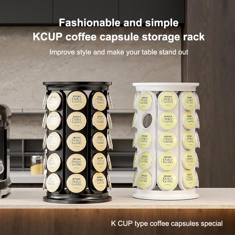 K Cups Holder Carousel Stand 40 Pods Storage Rack Rotating Coffee Capsule Organizer 360-Degree Rotating Coffee Pods Holder
