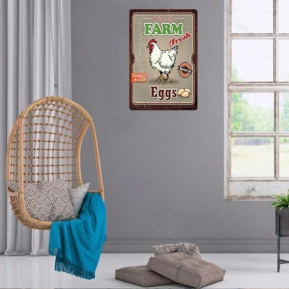 Metal Poster Wall Art Retro Farm Chicken Hen Eggs Kitchen Decor