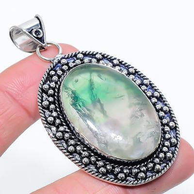 Natural Green Fluorite Gemstone 925 Sterling Silver Gift Pendant 2.60" R1y52