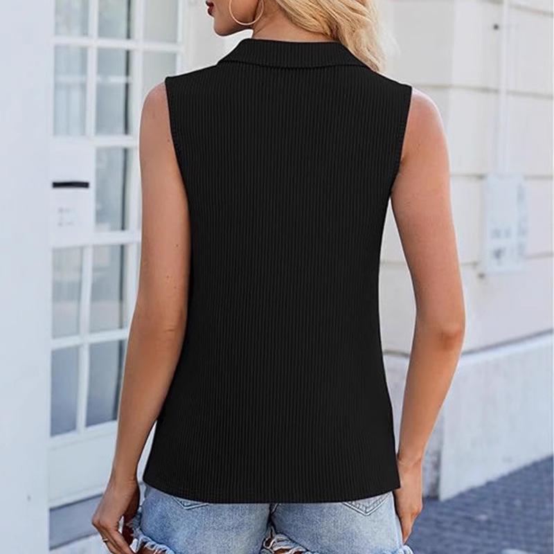 Women's Summer Polo Collar Sleeveless Zipper Vest