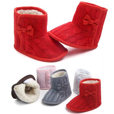 Newborn Baby Autumn Winter Boots Butterfly Knot Knitted Cotton Shoes Solid Fashion Toddler Soft Sole Anti-slip Warm Shoes