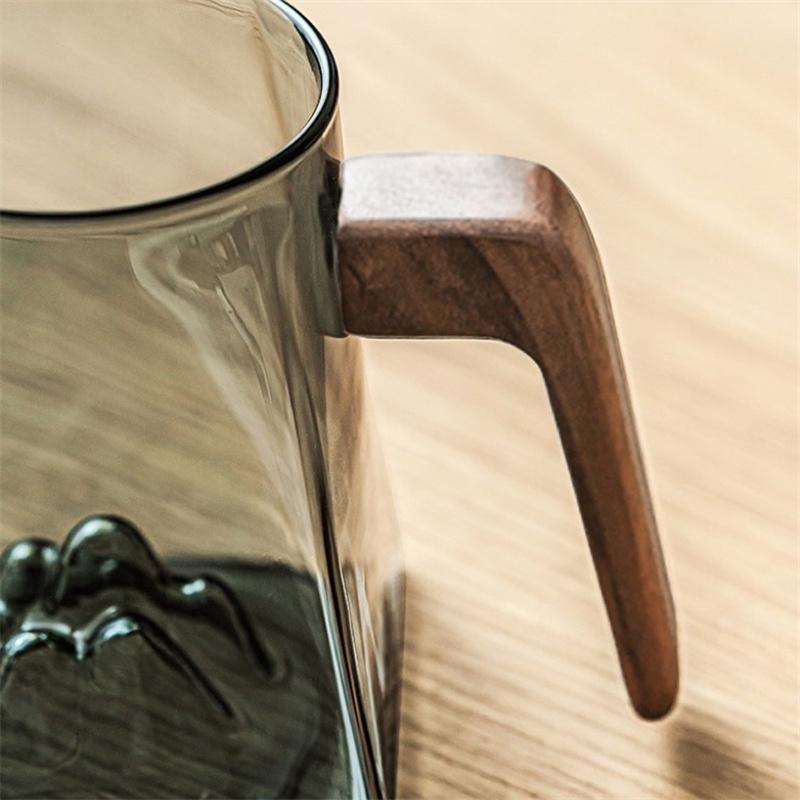 450ml Mountain View Bottom Glass Fair Cup With Wooden Handle Tea Pitcher Kung Fu Tea Set Chahai Tea Ceremony Accessories
