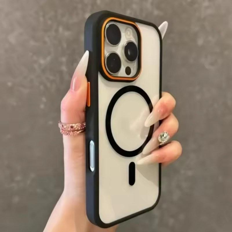 Luxuriöse transparente Magsafe-Hülle für iPhone 16 15 14 Plus 13 12 11 Pro Max Farbiges Bumper Stoßfest Magnetische kabellose Ladehülle