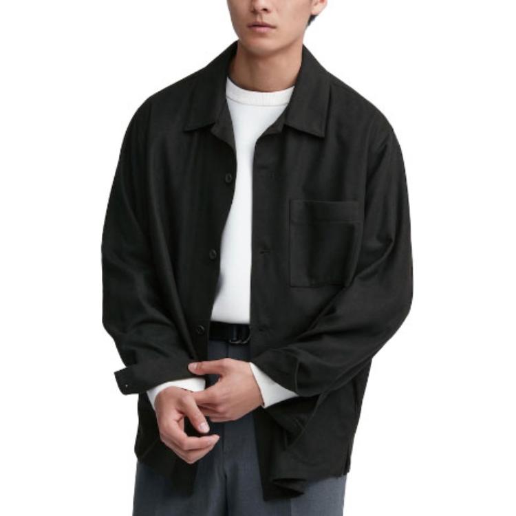 Uniqlo Solid Color Single-Breasted Loose Long Sleeve Shirt Unisex shirts Black 460691-09